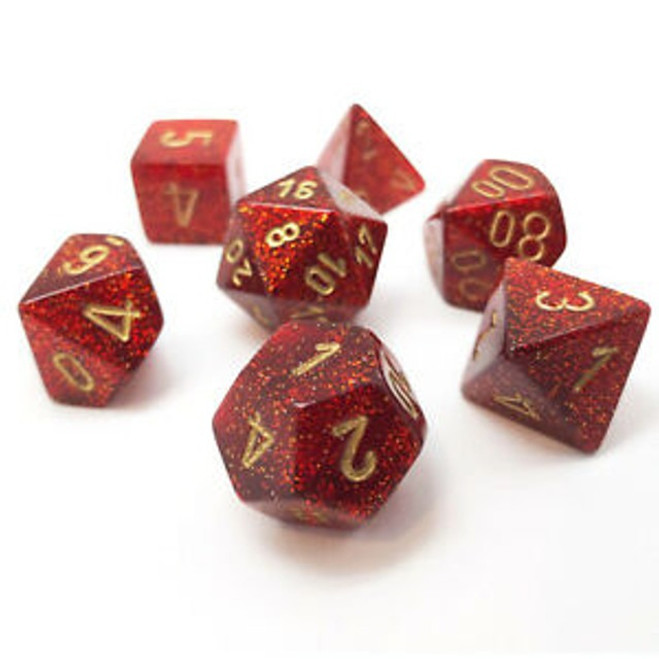 GLITTER POLYHEDRAL RUBY/GOLD 7 DICE SET (#601982025076)