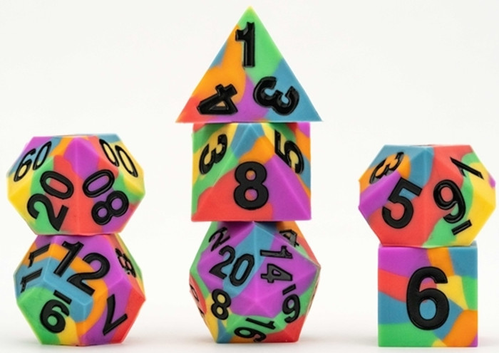 GAYMERS PRIDE RAINBOW FLAG 16MM SHARP EDGE SILICONE 7 DICE SET (#687700234432)