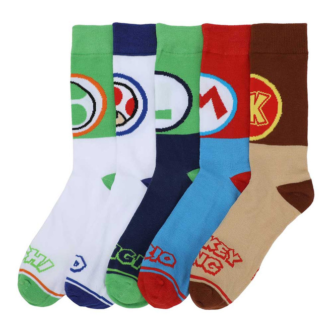 SUPER MARIO ICONS 5 PAIR CREW SOCKS (#198422969675)
