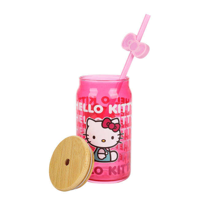 HELLO KITTY 15OZ GLASS CUP W/ STAW & LID (#198996481399)