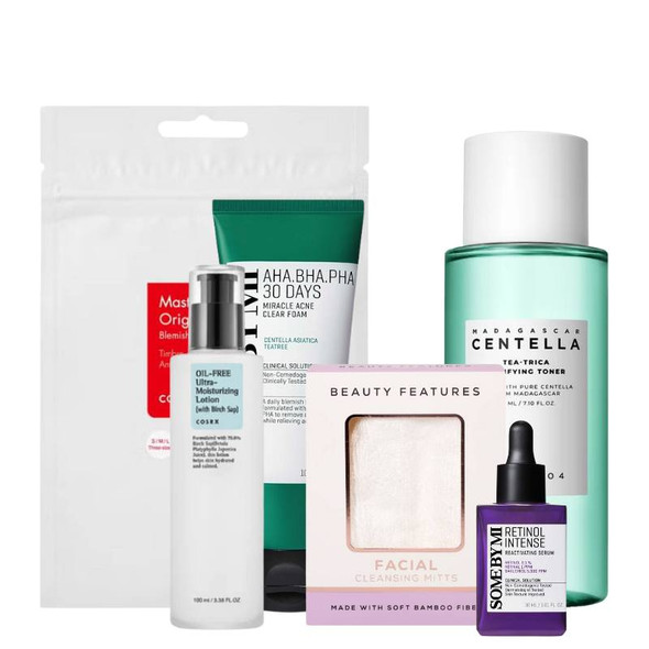 Korean Skincare Teen Skin Bundle with FREE BeautyFeatures Cleansing Mitts