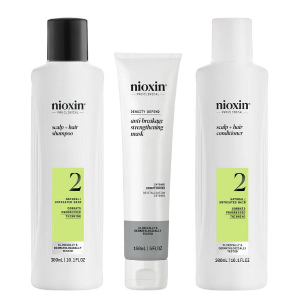 Nioxin System 2 Shampoo, Conditioner & Anti-Breakage Strengthening Mask Bundle