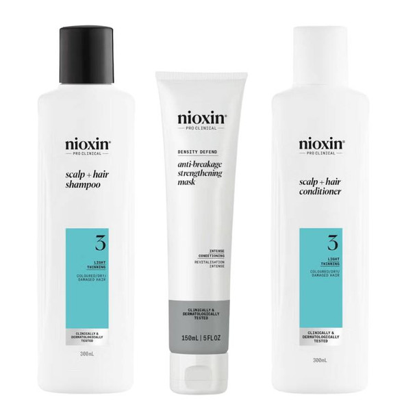 Nioxin System 3 Shampoo, Conditioner & Anti-Breakage Strengthening Mask Bundle