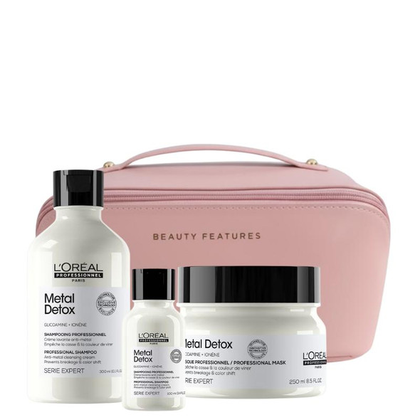 L'Oreal Professionnel Metal Detox Bundle With FREE BeautyFeatures Vanity Case & Mini Shampoo