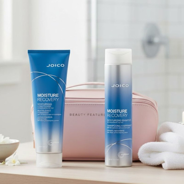 Joico Moisture Recovery Shampoo & Conditioner With FREE BeautyFeatures Vanity Bag - Pink 2