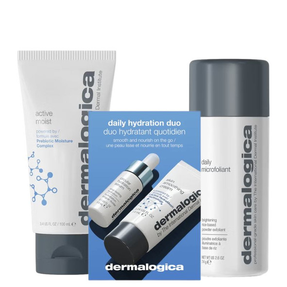 Dermalogica Active Moist 100ml & Daily Microfoliant 74g Duo With FREE Daily Hydration Duo
