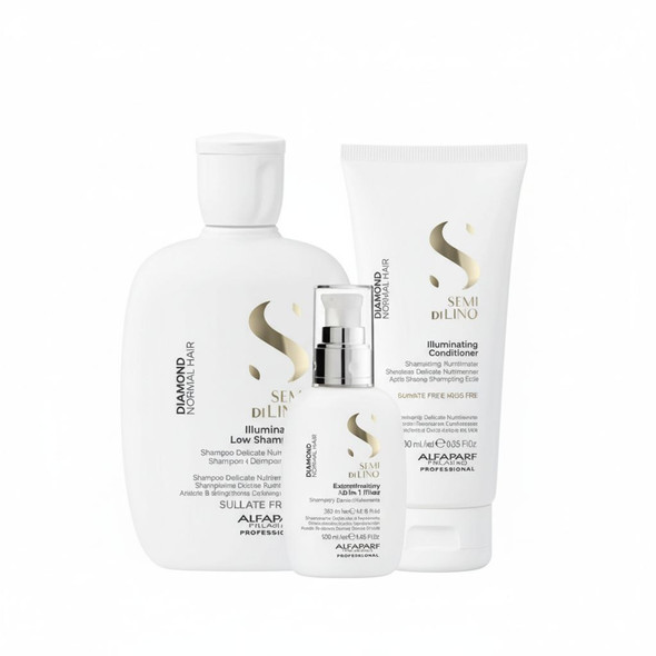 Alfaparf Semi Di Lino Diamond Illuminating Shampoo, Conditioner & Extraordinary All In One Fluid Trio