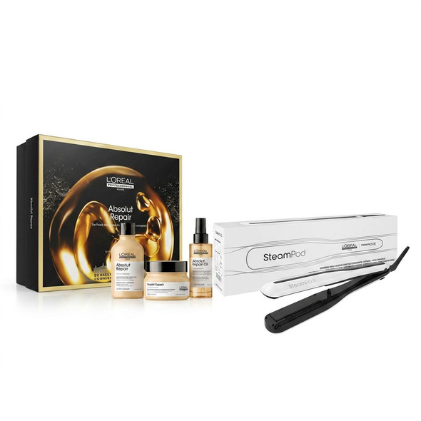 L'Oreal Steampod 3.0 White With FREE L'Oreal Professionnel Absolut Repair Trio Gift Set