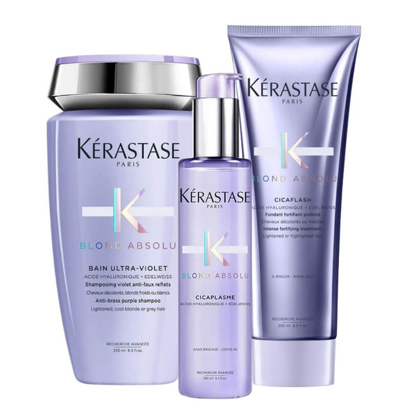 Kérastase Blond Absolu Ultraviolet Shampoo, Conditioner en Behandelingsroutine voor het verhelderen van blond haar