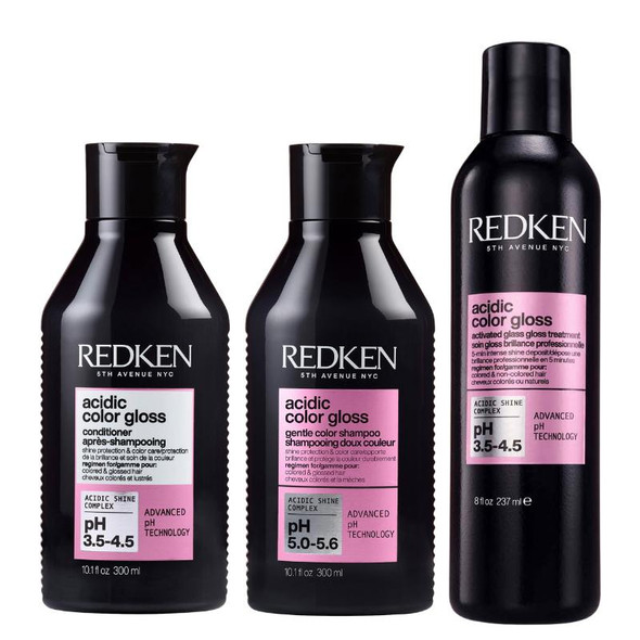 Redken Set Aus Saurem Glanzshampoo, Spülung Und Glasglanzbehandlung