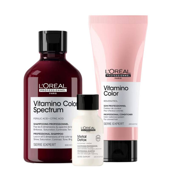 L'Oréal Professionnel Vitamino Color Spectrum Blue Tinted Shampoo 300ml + Vitamino Conditioner 200ml PLUS FREE Metal Detox Anti-Metal Cleansing Cream Shampoo 100ml