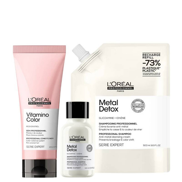 L'Oréal Professionnel Metal Detox Shampoo Refill 500ml + Vitamino Conditioner 200ml PLUS FREE Metal Detox Anti-Metal Cleansing Cream Shampoo 100ml