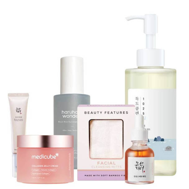 Korean Skincare Anti Aging Skin Bundle with FREE BeautyFeatures Cleansing Mitts