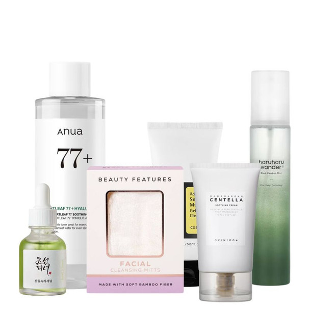 Korean Skincare Sensitive Skin Bundle with FREE BeautyFeatures Cleansing Mitts
