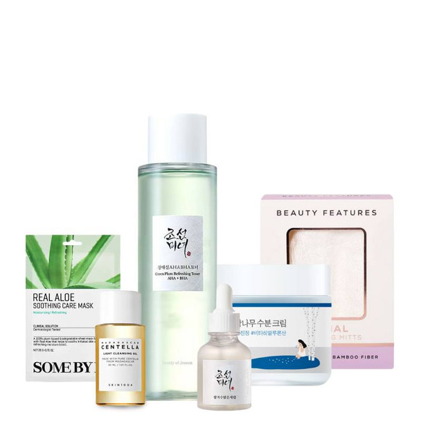 Korean Skincare Combination Skin Bundle with FREE BeautyFeatures Cleansing Mitts