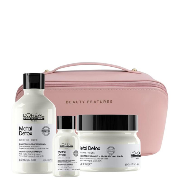 L'Oreal Professionnel Metal Detox Bundle With FREE BeautyFeatures Vanity Case & Mini Shampoo