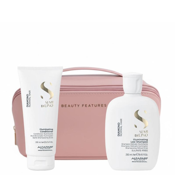 Alfaparf Semi Di Lino Diamond Shampoo & Conditioner With FREE BeautyFeatures Vanity Bag - Pink