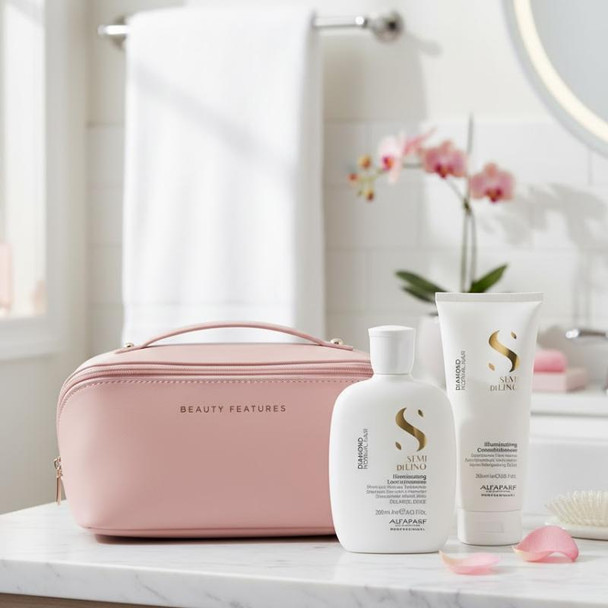 Alfaparf Semi Di Lino Diamond Shampoo & Conditioner With FREE BeautyFeatures Vanity Bag - Pink 3