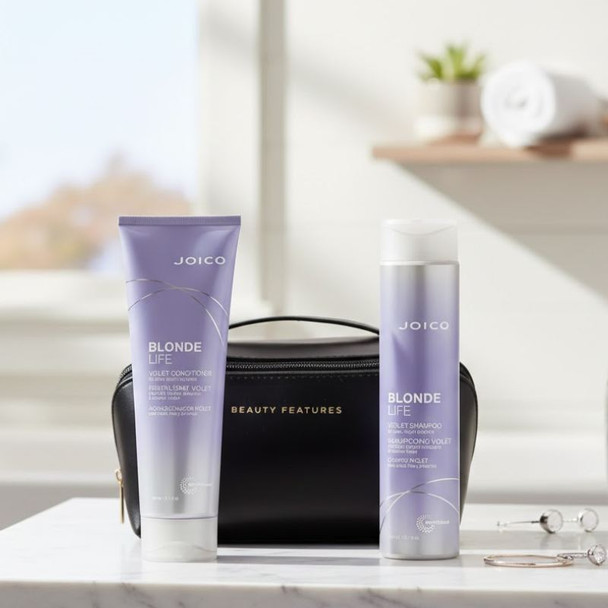 Joico Blonde Life Violet Shampoo & Conditioner With FREE BeautyFeatures Vanity Bag - Black 2