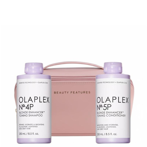 Olaplex 4P & 5P Blonde Shampoo & Conditioner With FREE BeautyFeatures Vanity Bag - Pink
