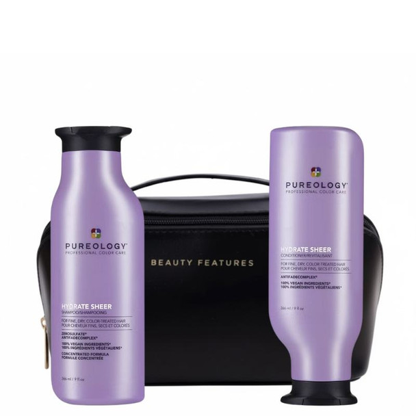 Pureology Hydrate Sheer Shampoo & Conditioner With FREE BeautyFeatures Vanity Bag - Black