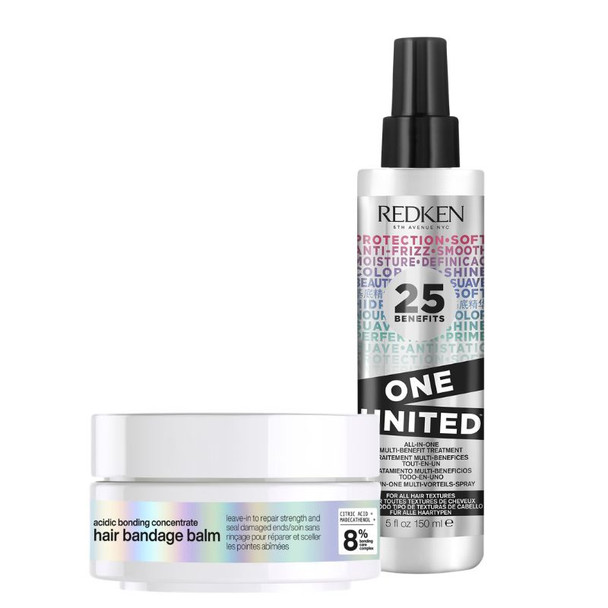 Redken One United Multi-Benefit Treatment Spray 150ml & Redken Acidic Bonding Concentrate Hair Bandage Balm 75ml Duo