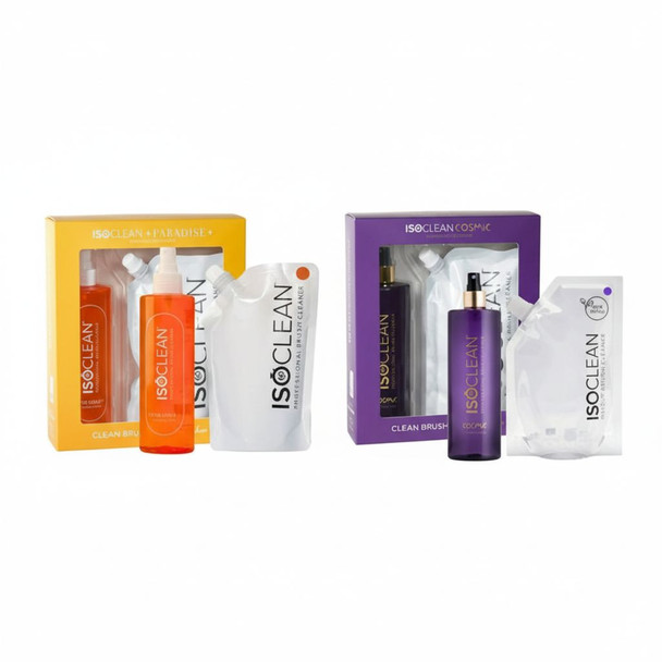 Isoclean Paradise Scented Brush Cleaner Gift Set 525ml & Isoclean Cosmic Scented Brush Cleaner Gift Set 525ml