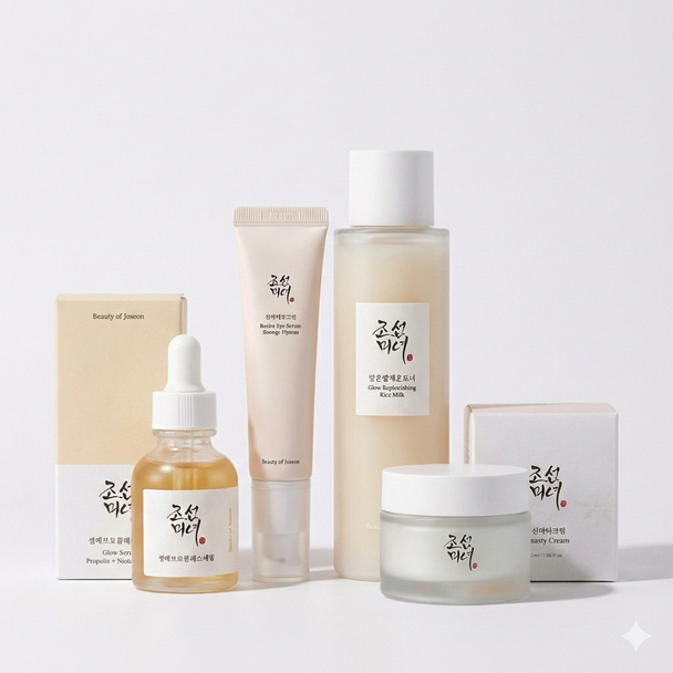 Beauty of Joseon Glow Serum Propolis + Niacinamide, Revive Eye Serum Ginseng + Retinal , Glow Replenishing Rice Milk & Dynasty Cream 50ml Bundle