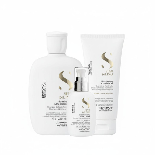Alfaparf Semi Di Lino Diamond Illuminating Shampoo, Conditioner & Extraordinary All In One Fluid Trio