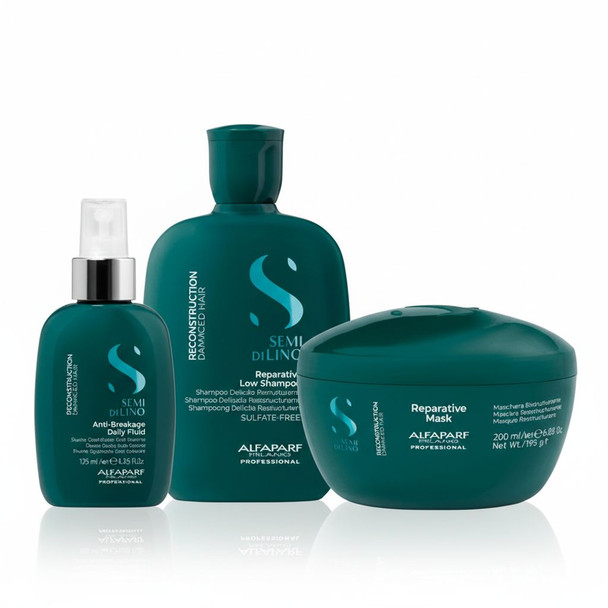 Alfaparf Semi Di Lino Reconstruction Reparative Shampoo, Mask & Anti-Breakage Fluid Trio