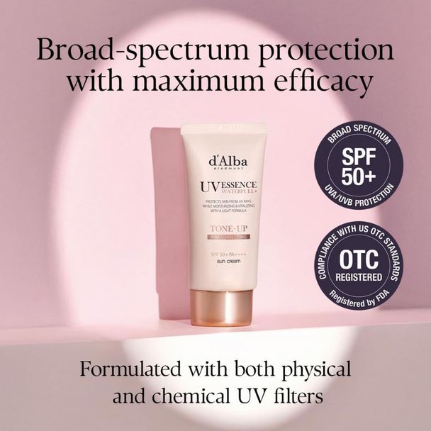 D'Alba UV Essence Waterfull Tone-Up Colour Correcting Sun Cream SPF50+ 50ml