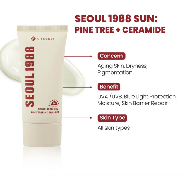 K-Secret Seoul 1988 Sun: Pine Tree + Ceramide PA++++ SPF50+ 50ml