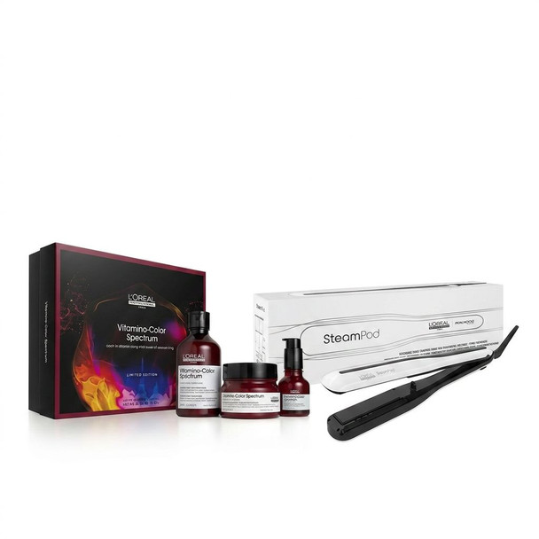 L'Oreal Steampod 3.0 White With FREE L'Oreal Professionnel Vitamino Color Spectrum Trio Gift Set