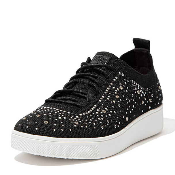 FitFlop rally crystal knit perfil negro