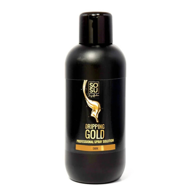 Bronceador en spray profesional goteando oro