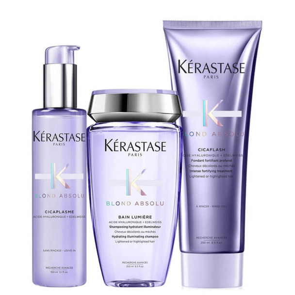 Shampoo, condicionador e tratamento Kérastase Blond Absolu Rotina capilar para cabelos claros ou com mechas