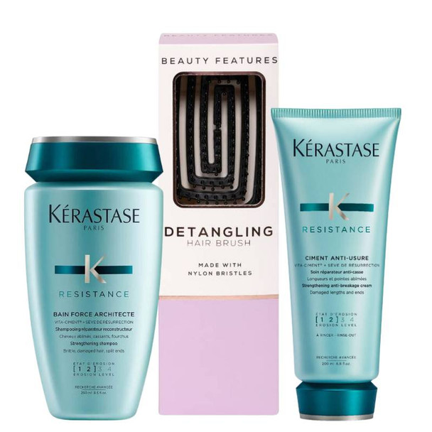 Kerastase Resistance Shampoo & Conditioner Duo With FREE BeautyFeatures Detangling Hairbrush