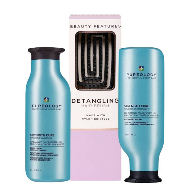 Pureology Strength Cure Shampoo & Conditioner With FREE BeautyFeatures Detangling Hairbrush