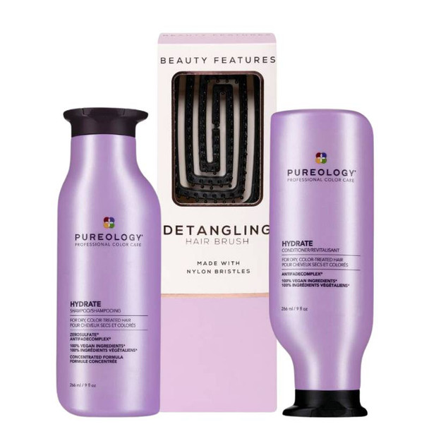 Pureology Hydrate Shampoo & Conditioner With FREE BeautyFeatures Detangling Hairbrush