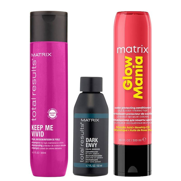 Matrix Total Results Keep Me Vivid Shampoo 300ml + Glow Mania Color Protecting Conditioner 300ml PLUS FREE Total Results Dark Envy Conditioner 50ml