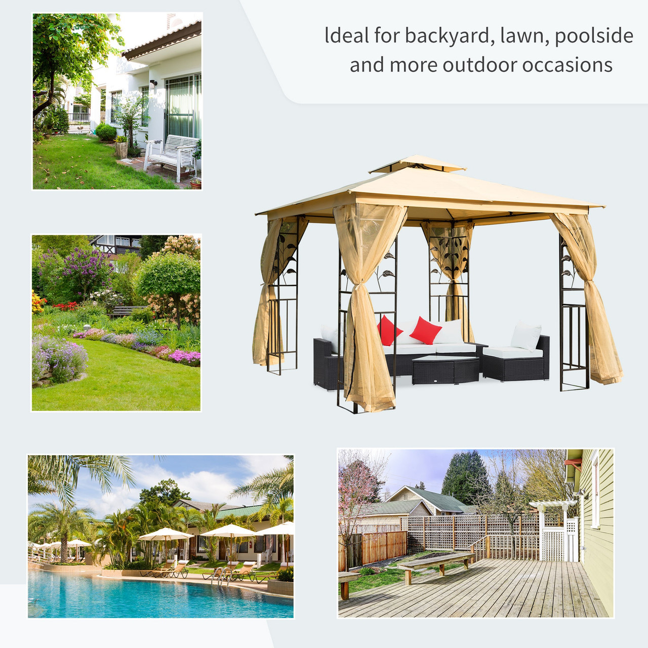 3x3 m Double Top Gazebo-Beige - The Woodley Outlet