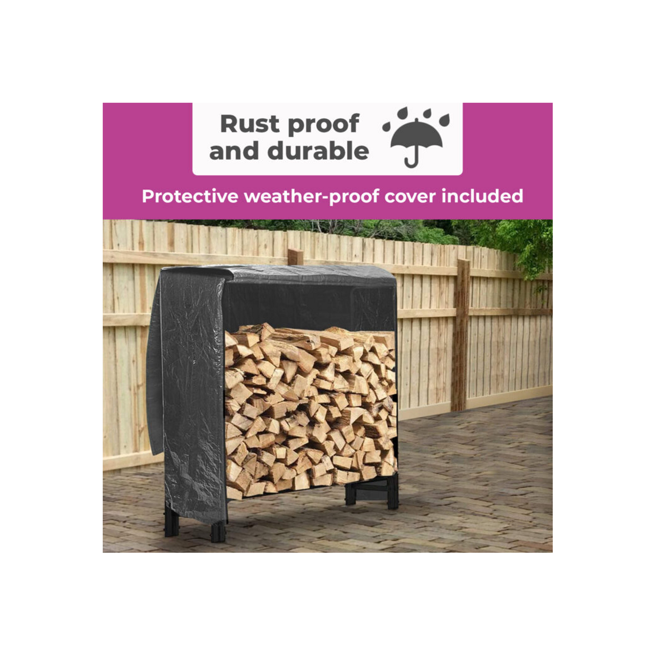 Neo 120cm Outdoor Metal Log Holder Storage Rack with Cover - Neo