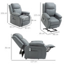 Electric Power Lift Recliner Chair with Massage Vibration Side Pocket, Grey