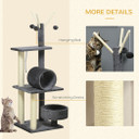 PawHut 121cm Cat Tree Tower w/Sisal Scratching Posts Bed Tunnel Perch Grey - Multifunctional Cat Play Centre for Scratching, Climbing, and Relaxation