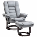 Swivel Manual Recliner and Footrest Set PU Lounge Chair Wood Base in Grey - Ultimate Comfort and Style