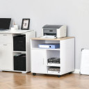Multi-Storage Printer Unit Office Organisation w/ 5 Compartments Wheels Oak