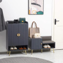 Shoe Bench with Storage Cabinet, Seating Cushion for Entryway Hallway Grey