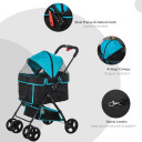 Pet Stroller Foldable Carriage w/ Brake Basket Adjustable Canopy Removable Cloth