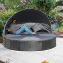 Outdoor Garden Daybed Set w/ Cushioned Round Sofa Bed Conversation Furnitur