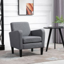 Linen Modern-Curved Armchair Accent Seat w/ Thick Cushion Wood Legs Grey